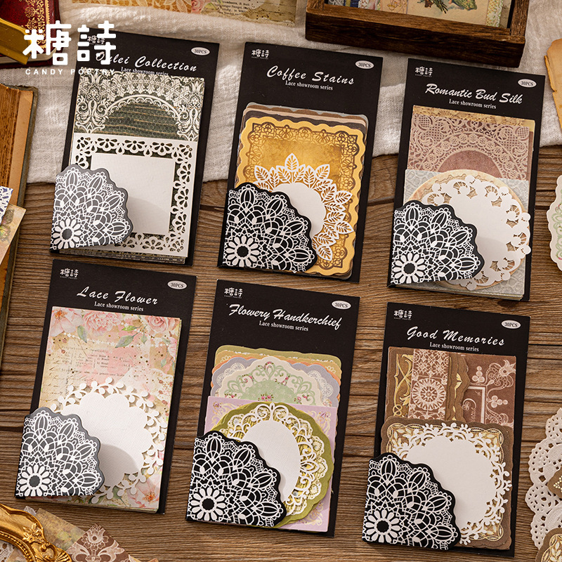 Cross-Border Sugar Poetry Material Paper Lace Display Room Series Vintage Lace Journal DIY Material Decoration 30 Sheets 6 Styles to Choose from