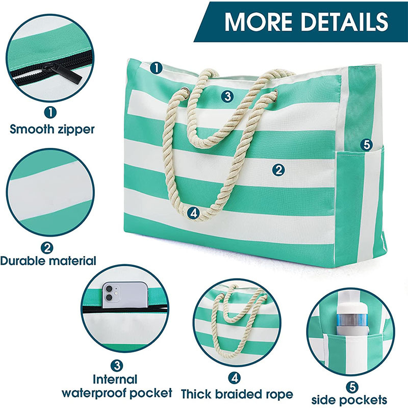 Bolsa de almacenamiento grande a rayas para exteriores, bolsa de playa de algodón de moda, bolsa de viaje de gran capacidad, bolsa de compras_voghion.com