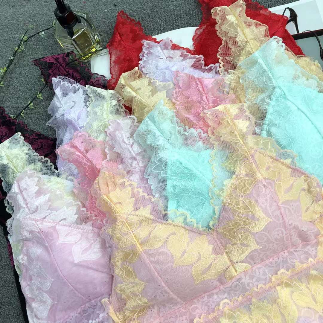 Nuevo Chaleco de encaje belleza espalda envuelta pecho ropa interior inalámbrica camisola sexy ropa interior de mujer base anti-exposición