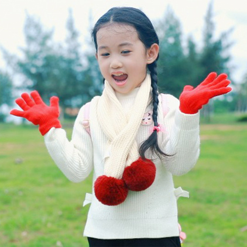 Children's Knitted Warm Mittens for 5-10 Years Old, Single Color, Writing Performance Magic, Cotton-Padded, for Primary School Students