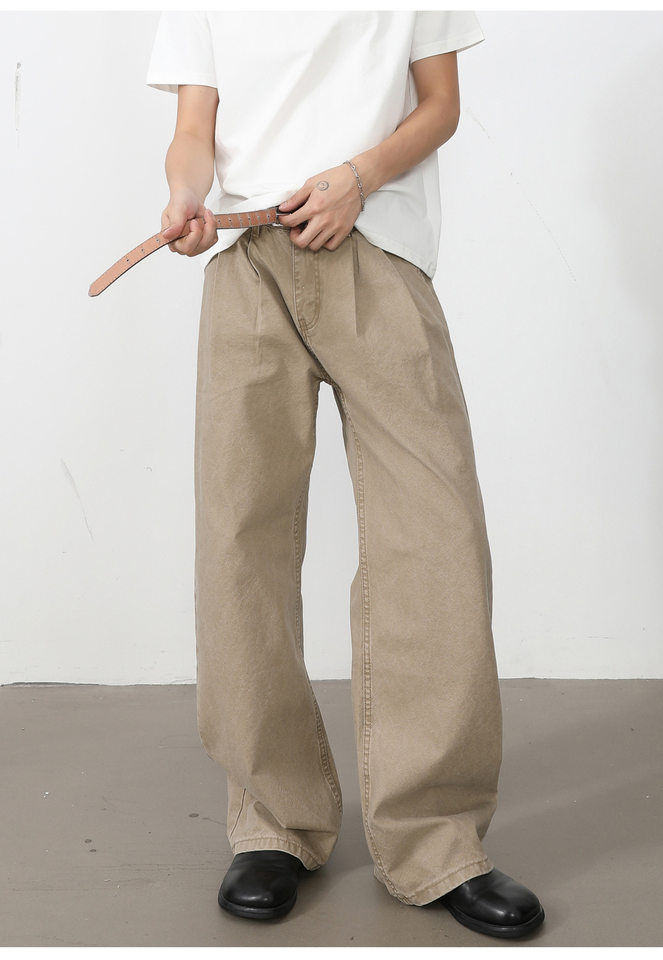 Quần dài nam ống rộng chữ A hai ly lập thể phong cách Hàn Quốc, lưng trung, thoải mái — Xám đen, màu kaki, màu xám nhạt chi tiết 25