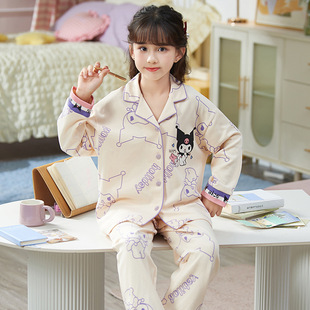 Детская демисезонная пижама, хлопковый кардиган, мультяшный лонгслив, детский комплект, подходит для подростков, семейный стиль