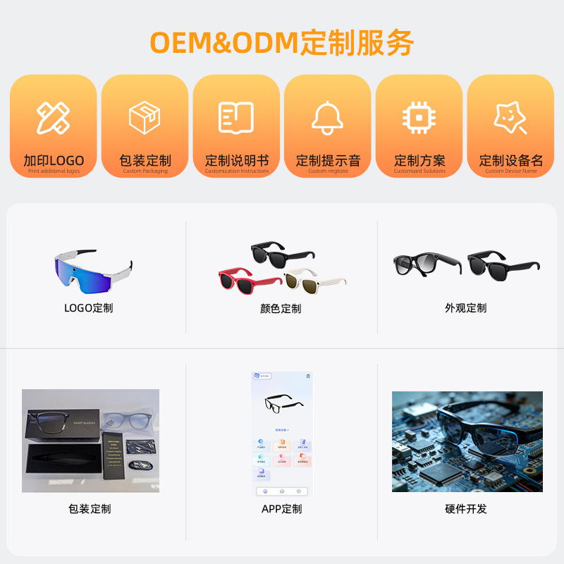 2000W高清AI拍摄眼镜可连手机蓝牙无线录音源头工厂直供智能眼镜