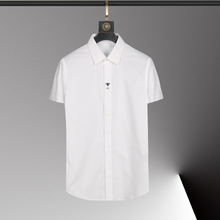 男士新款短袖黑白大码衬衫筒中小蜜蜂刺绣短衬衫一件代发