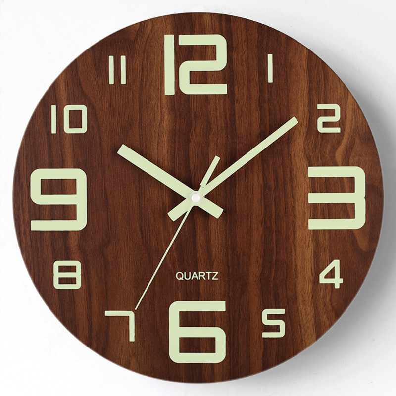 12 pulgadas 30cm luminoso digital simple reloj de madera hogar sala de estar decoración reloj mudo Reloj de pared al por mayor