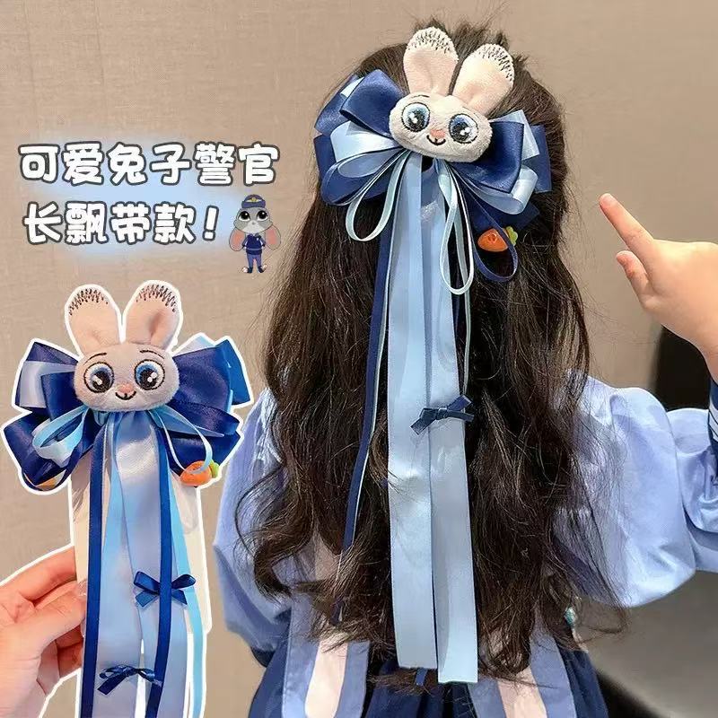 Children's Hairpin Rabbit Police Officer Headdress Little Girl Zootopia Rabbit Ears Bow Head Clip Hairpin Hair Accessories Exquisite