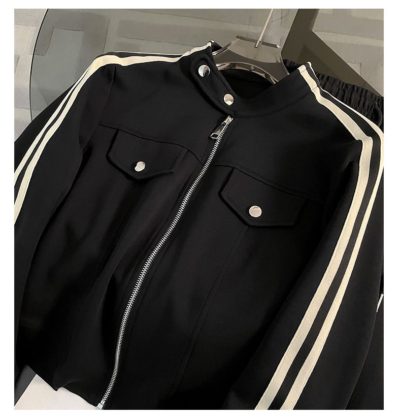 Korean Style Women's Zip-Up Hoodie & Jogger Pants Set - Casual Sporty Outfit (S-2XL, Black/Brown)_ecoleips.com