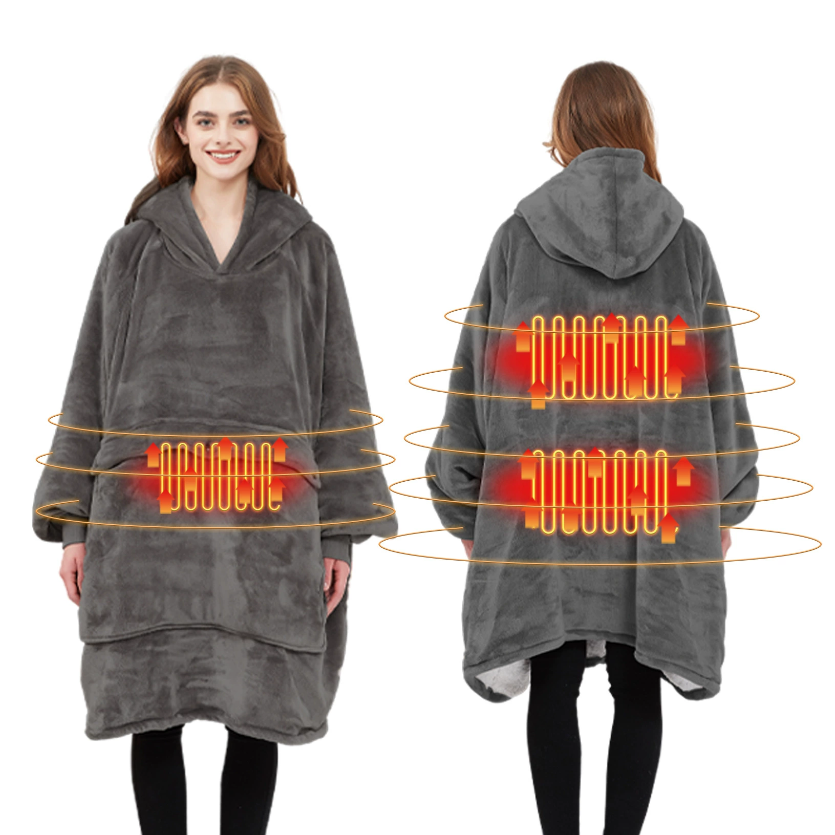  usb heated hooded wearable blanket, 3-zone heating, thickened large size, 5v 2a