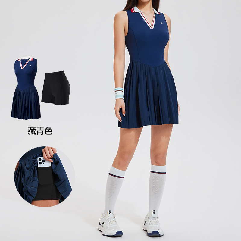 Nuevo estilo transfronterizo falda de tenis deportiva mujer polo solapa falda de fitness casual vestido de golf de bádminton al aire libre