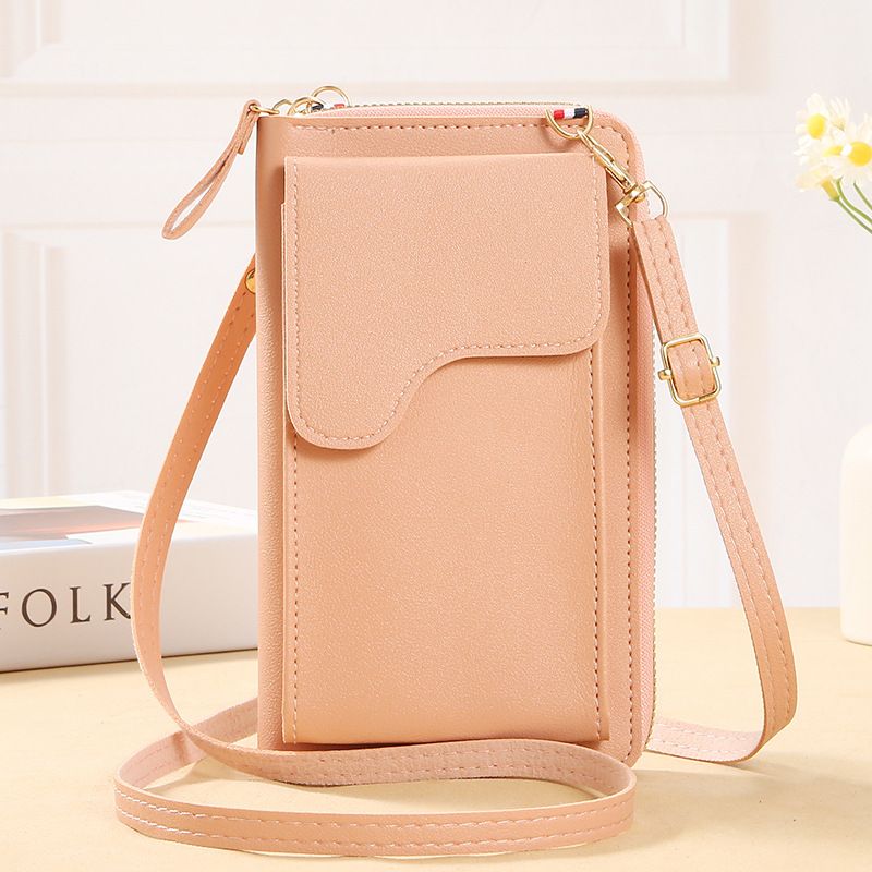 2023 simple nueva moda estilo coreano hombro mensajero bolsa de gran capacidad de las mujeres larga cartera color sólido teléfono bolsa