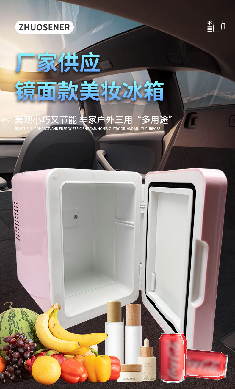 Mirror-Finish Mini Fridge, Car Fridge, Led Light, Dormitory Breast Milk, Facial Mask, Essence, Medicine Storage, Preservation Mini Fridge