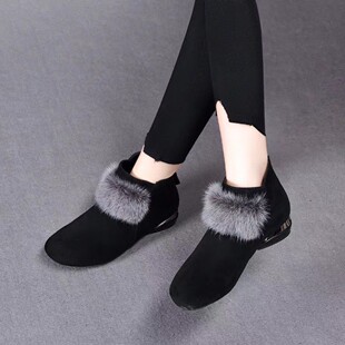Soft Leather Frosted Small Ankle Boots Round Toe Mid-Heel fleece-lined Low-top Autumn and Winter Maomao Cotton Boots Elegant Maomao Low-heeled Boots for Women
