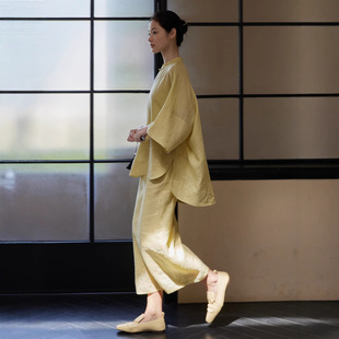 亚麻套装女
