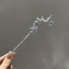 Silver pleated geometric luminous stone hairpin about 18cm