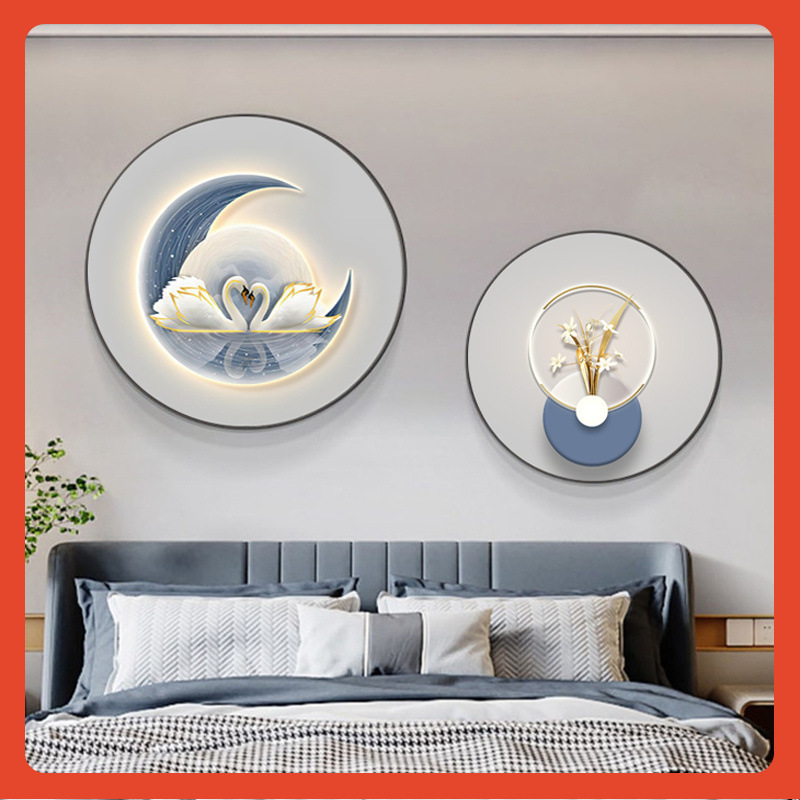 Modern Minimalist Bedroom Decorative Painting, Artistic Figure Wall Art for Master Bedroom, Light Luxury Style, Circular Wall Art