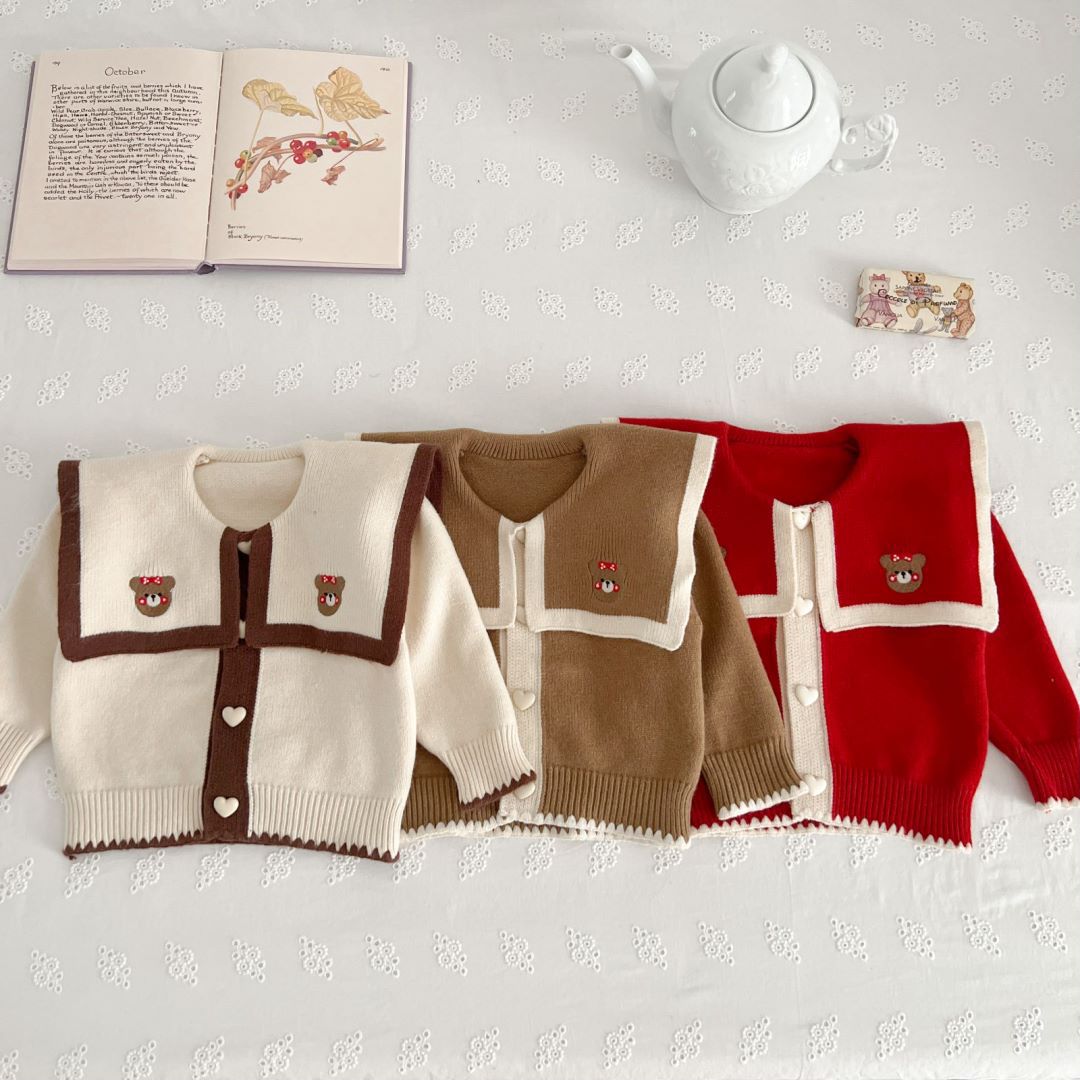 Maglione lavorato a maglia per donna, cardigan con colletto grande e cappuccio, autunno/inverno 2024, nuovo modello di orsetto carino_voghion.com