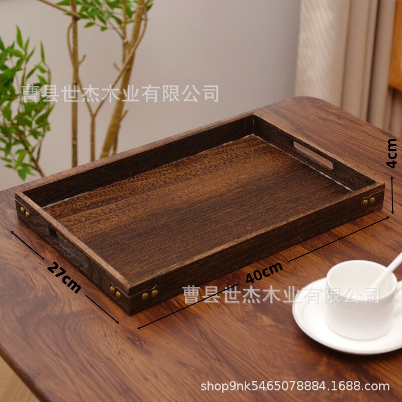 現物レトロ木製焼き色茶皿家庭用カンフー茶道収納トレーデスクトップコップ整理木トレー|undefined