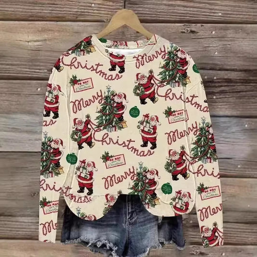 New cross-border plus-size Christmas-themed crewneck sweatshirt with 3D digital print—European and American style.