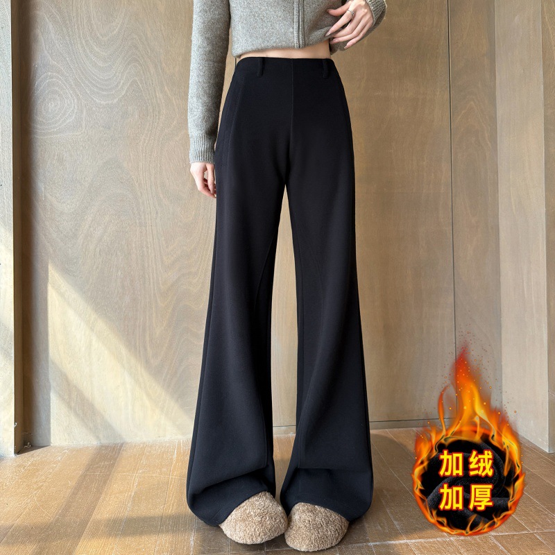 High-Waisted Faux Cashmere Wool Sweatpants Slimming Casual Sports Pants for Women Autumn and Winter Fleece-Lined Petite Flared Pants