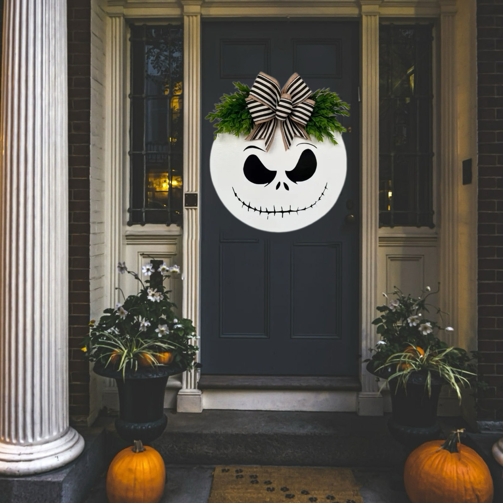 2024 Halloween-riipuskoristeiden festivaali, pyöreä roikkuva aavemainen oven numero, puinen laatta_voghion.com