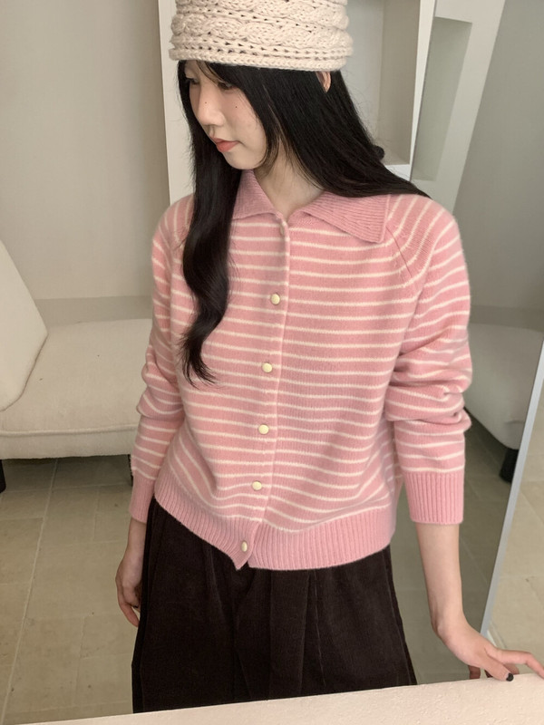 秋季上新！韩系高品质全羊毛翻领条纹宽松软糯舒适羊毛衫毛衣|undefined