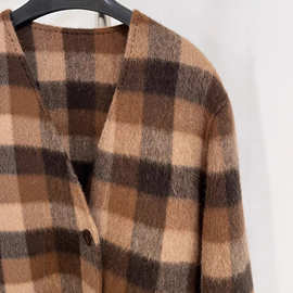 100%羊驼毛格子双面呢大衣