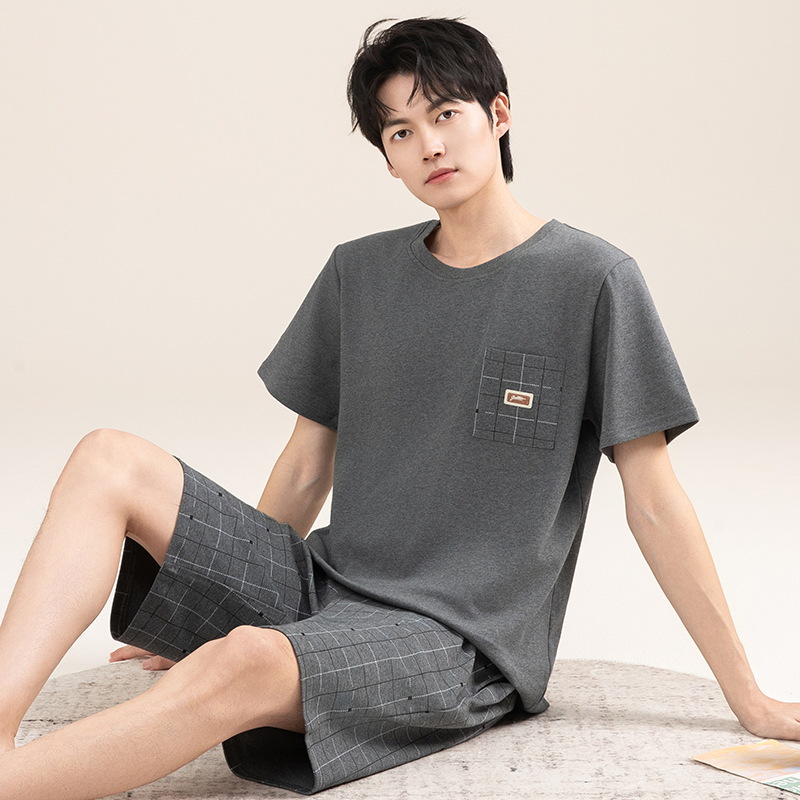 Pijamas de algodón para hombres verano 2025 nuevo cuello redondo de manga corta delgado verano se puede usar con ropa casera