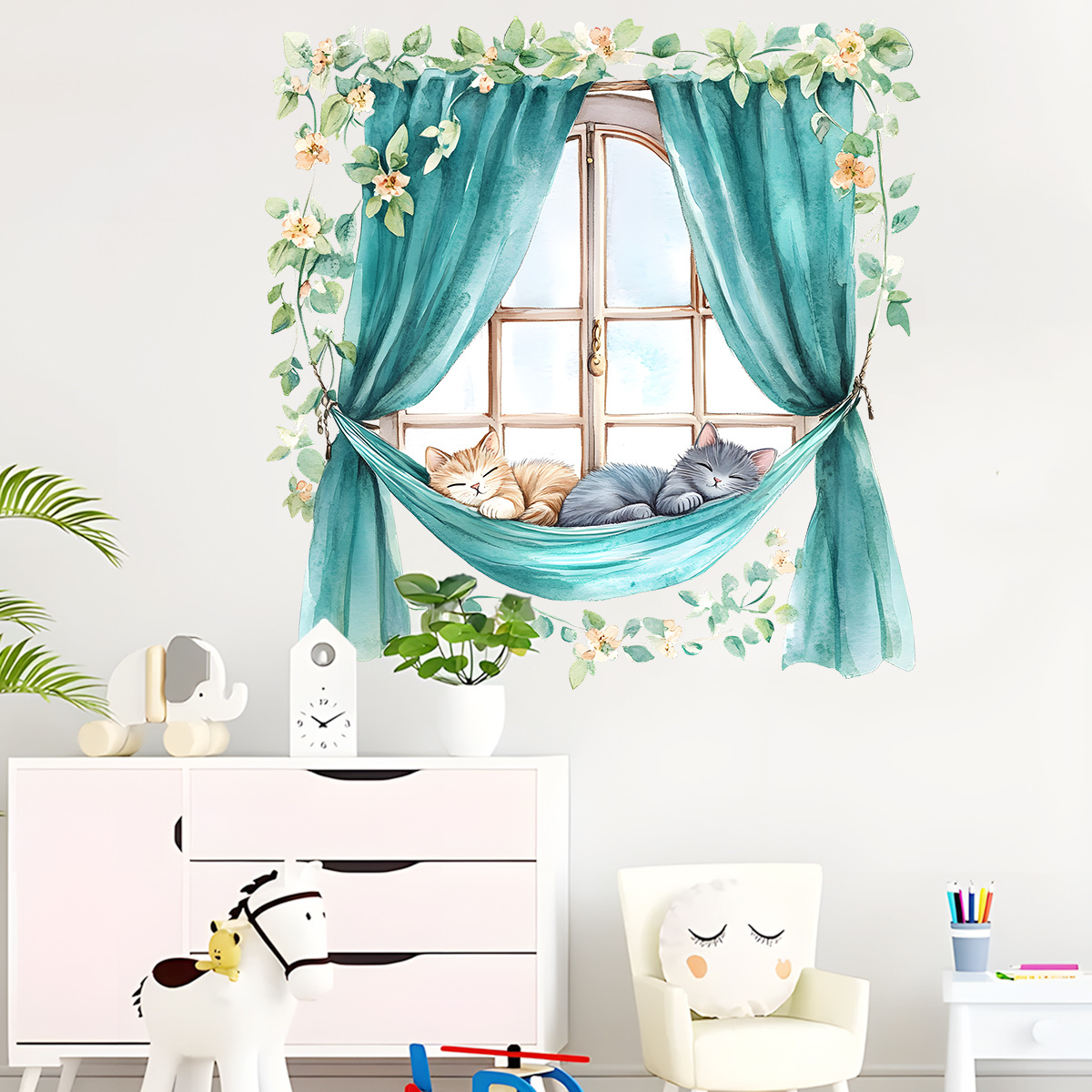 New AD5082AB creative hammock cat wall stickers children's room living room wall decoration stickers self-adhesive