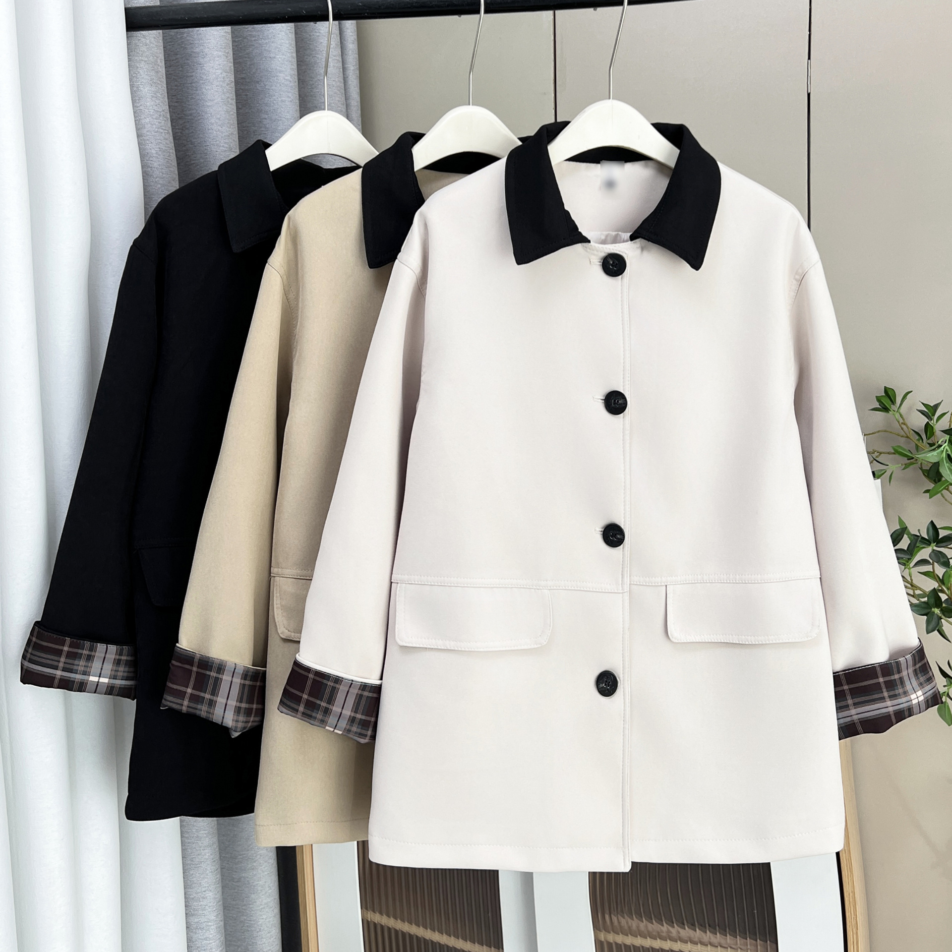 100kg Fat Sister Autumn New Style Casual Plaid Curled Cuff Windbreaker Plus Size Women's Jacket 8124