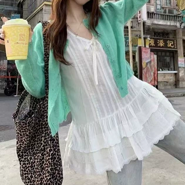 Корейская линия носит белый камзол жилет женский летний без рукавов с кружевом внутри и на улице