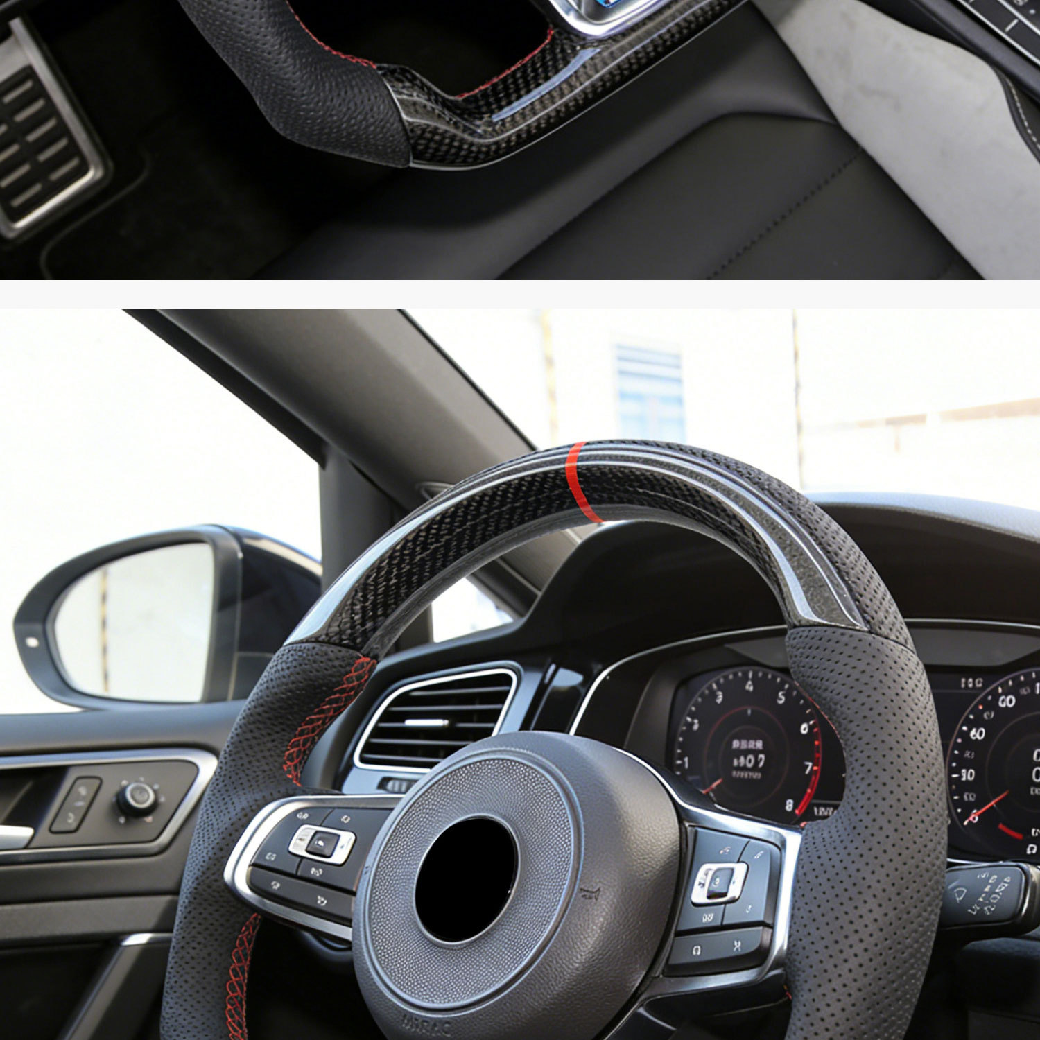 Suitable for Golf 7Gti Golf 7 Carbon Fiber Rline Sports Steering Wheel with Red Center Cap