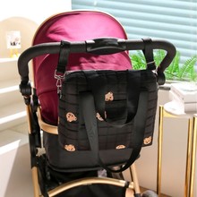 ins外出便携式简约拉链刺绣妈咪包日系手提包婴儿推车挂包尿布包