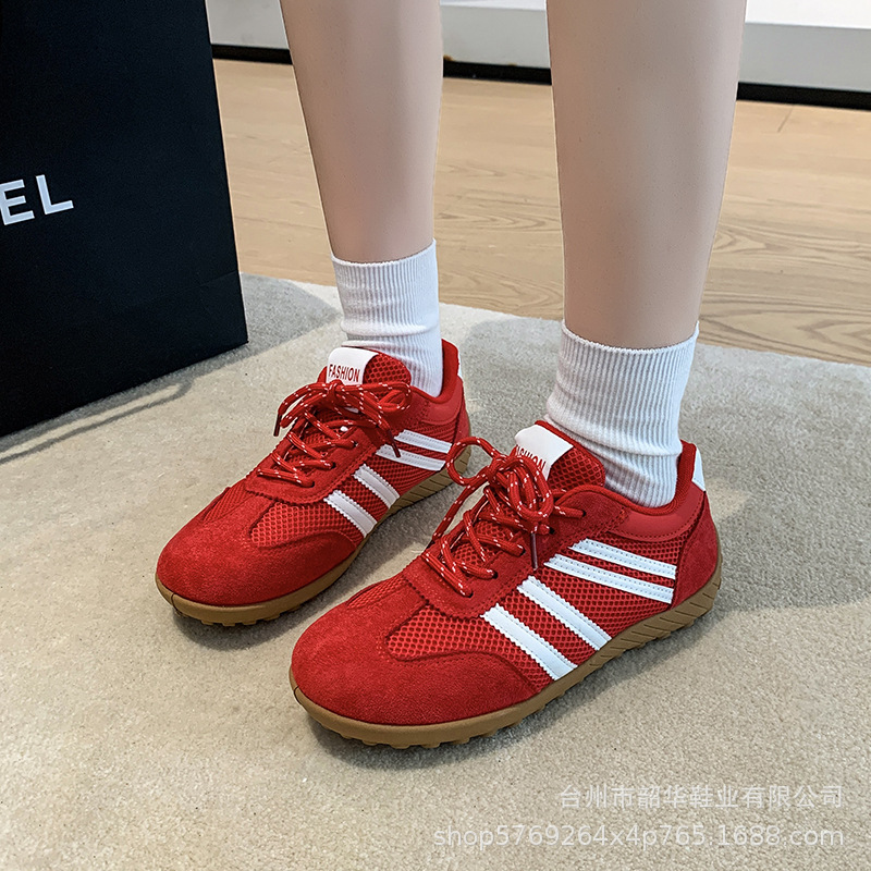 小众复古撞色德训鞋女2025秋新款百搭透气网面休闲运动平底阿甘鞋|undefined