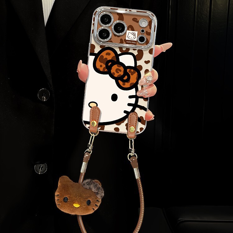Leopard Print Kt Cat Lanyard Suitable for Iphone17 Mobile Phone Case Apple 15Promax Electroplated Window 16 New Women's Model 14