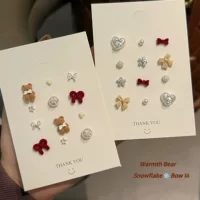 可爱耳环，珠 pearl 礼盒，蝴蝶结，花纹