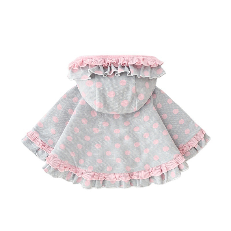冬の女の子服子供マントベビー肥厚ベルベットリボンショールドットプリンセスマントショートトップ|undefined