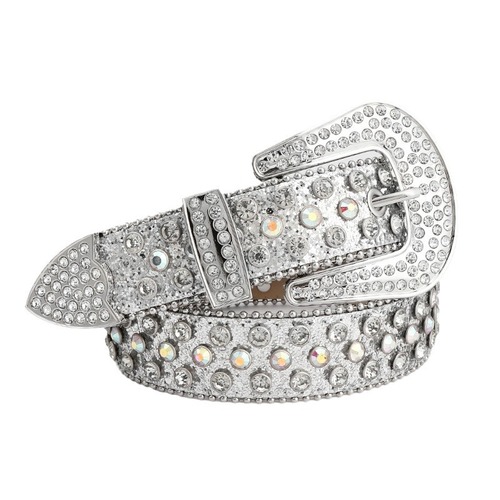 Cross-border rhinestone belt sourcing: Extra-long, colorful diamond belts for men and women, with pin buckles and embedded designs—perfect for European and American punk styles.