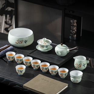 Ancient jade porcelain tea set suit home Dehua white porcelain 360 degree water cover bowl teapot tea kung fu tea gift box