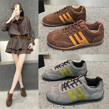 复古德训鞋女2025新款百搭透气圆头平底舒适休闲鞋运动系带单鞋