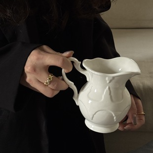 New French medieval atmosphere relief ceramic milk cup coffee milk jar small vase storage jar household wholesale