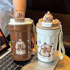 カピバラ ウォーターカップ 子供用魔法瓶カップ 女子校生専用 幼稚園 小学生 ダブルドリンクカップ ストローケトル