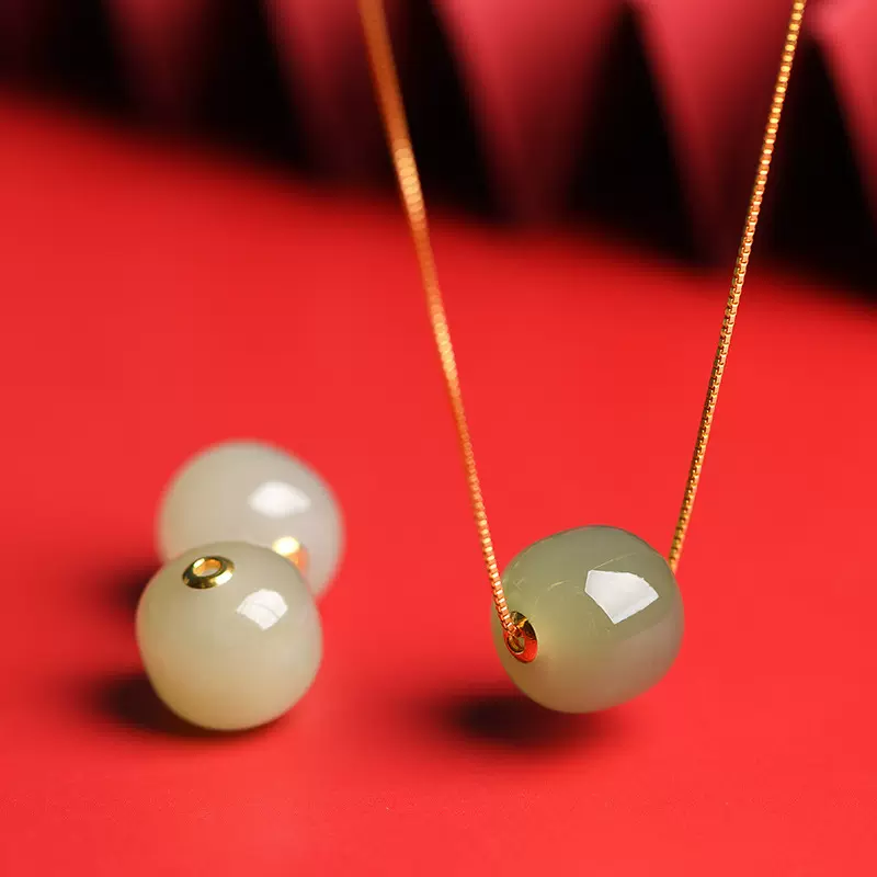 天然和田玉黄口项链吊坠锁骨链老型珠晴水料女生清新大气锁骨修饰