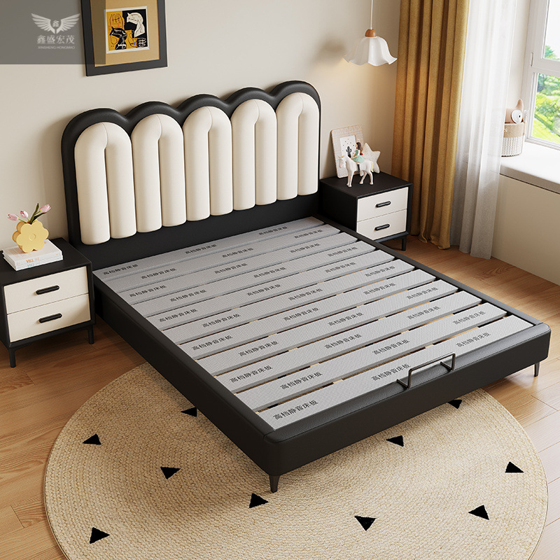 Retro estilo francés cama de cuero ecológico para el dormitorio principal y secundario paquete blando para dos personas cama de cuero para niños