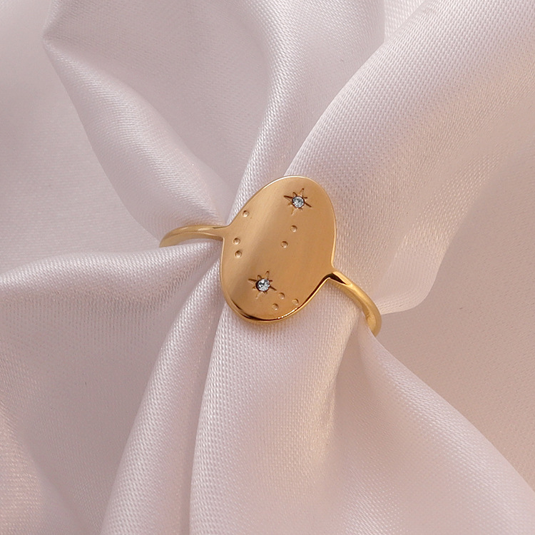Daily Occasion Stainless Steel Material Retro Oval Stainless Steel Inlay Zircon Rings