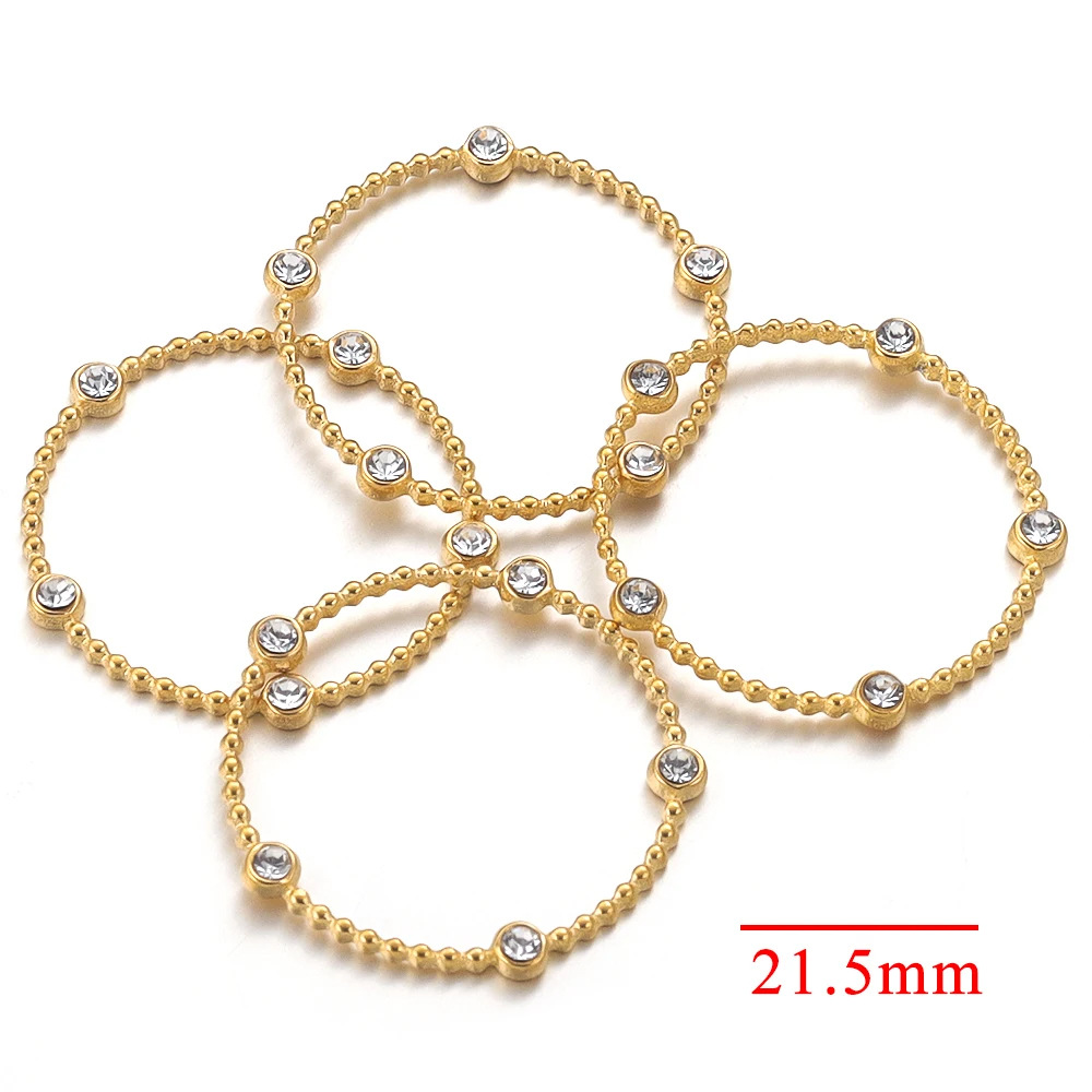 Solid Color Pattern 4 PCS/Package 21.5mm Diameter 304 Stainless Steel Zircon Solid Color Pendant Jewelry Accessories
