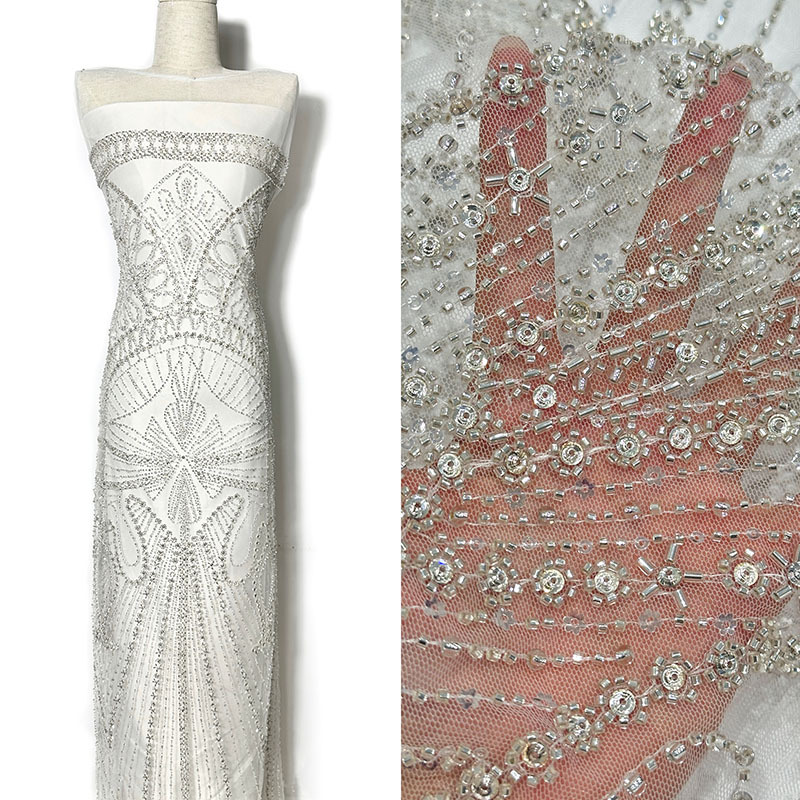 Bordado de tubo de perlas francés, tela de bordado de perlas, vestido de boda, vestido de banquete, tela de encaje pura y elegante image 3