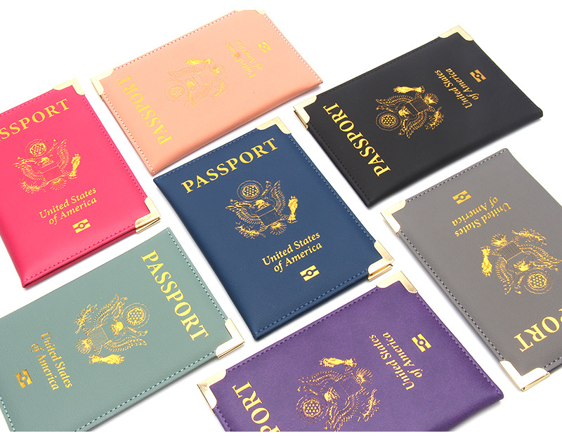 New Cross-border American Passport Holder Leather Slim Lightweight Passport Notebook Gold Hardware Copper Corner Ticket Holder Factory Wholesale