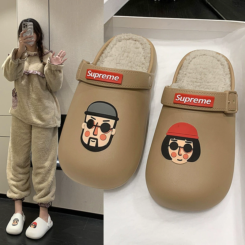 Модные персонализированные хлопковые тапочки больших размеров, женская верхняя одежда 2023, осень и зима, Новые Домашние пушистые тапочки на толстой подошве