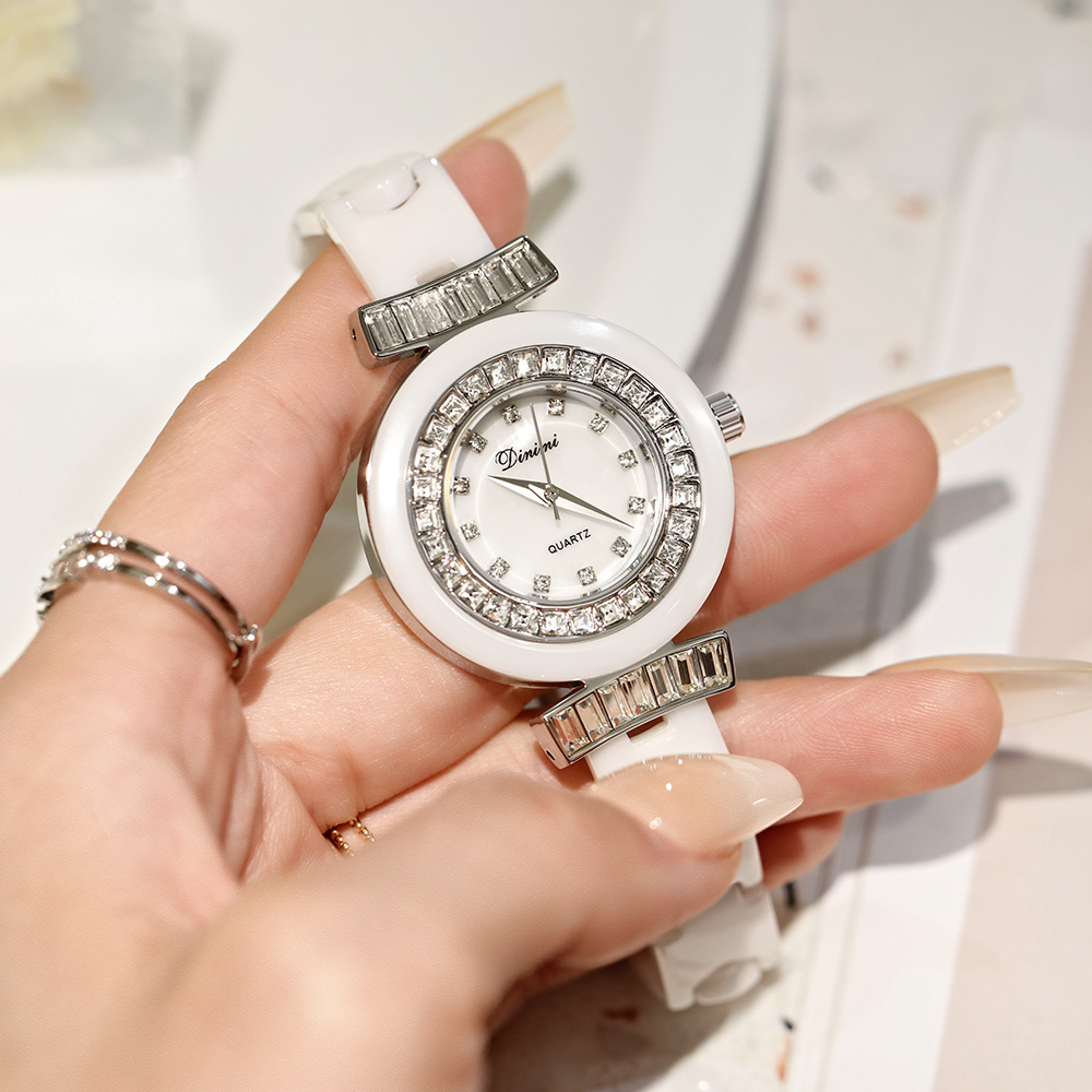 dinimi陶瓷女表气质简约小众时尚清新水钻女士轻奢个性女款手表女
