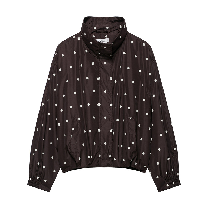 2026 cross-border new polka dot print bomber jacket, loose-fitting, stand-up collar, long-sleeved top, suitable for spring and autumn